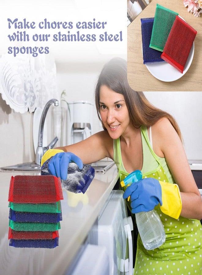Hpmjz 6 pcs Steel Wool Kitchen Sponges Steel Dish Scrub Sponge Reusable Non-Scratch Scrubbers Multipurpose Scouring Sponges Duty Dish Microfiber Wash Kitchen Sponge for Cleaning Tools Pots Pans Scrub - Image 4